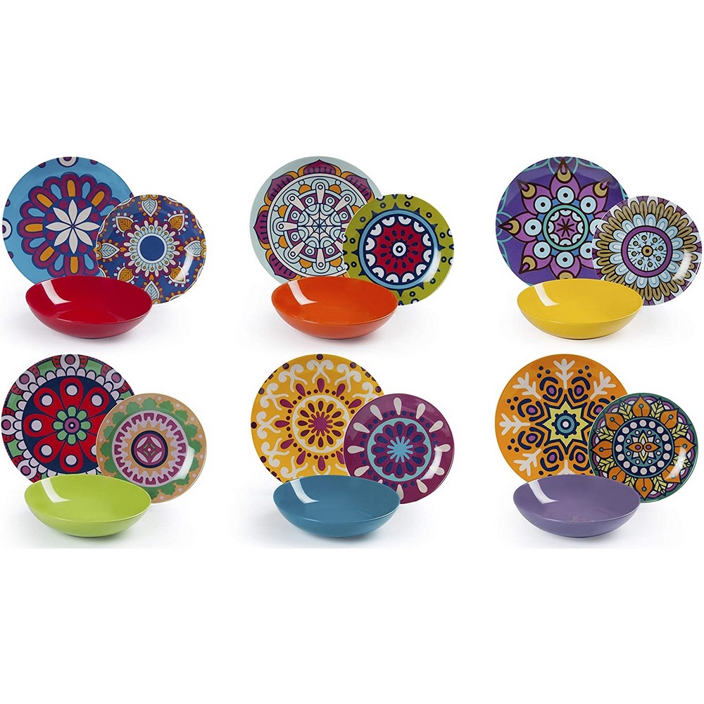 Acquista online Mandala Etno Porcelain Table Service + Cutlery, Multicolored, 42 Units Excelsa